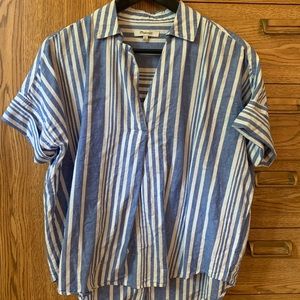 Madewell Striped Courier Shirt Button Back High-Low Short Sleeve Top